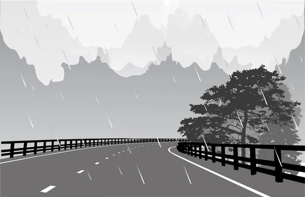 Γκρι άδειο δρόμο υπό βροχή — Διανυσματικό Αρχείο