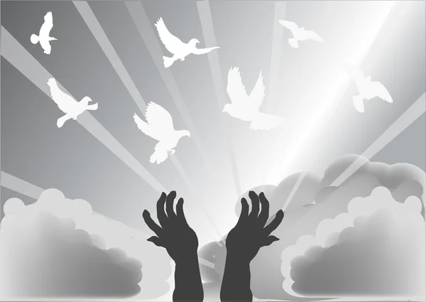 Gri el ve beyaz güvercinler — Stok Vektör