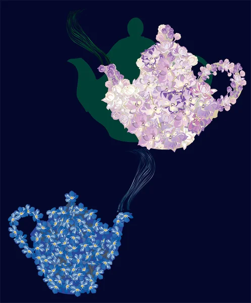Два цветочных чайников изолированы на темно-синий — стоковый вектор