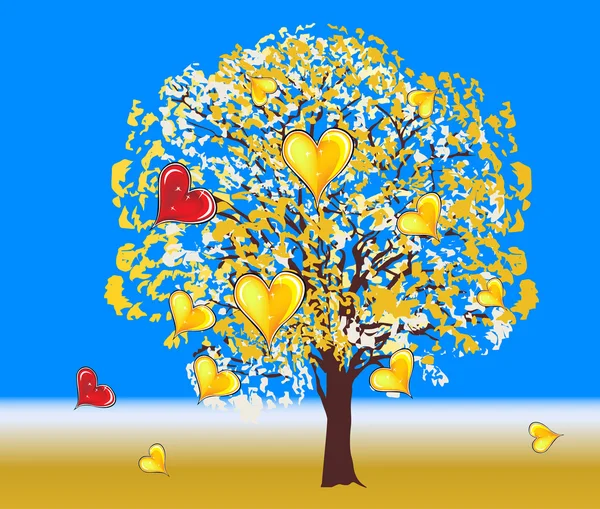 Golden tree with hearts — Stock Vector