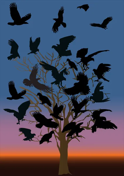 Πολλά κοράκια στο νεκρό δέντρο — Διανυσματικό Αρχείο