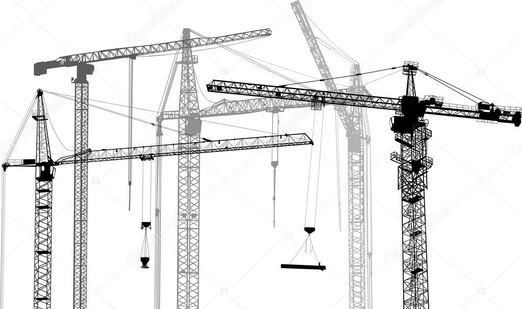 grey and black building cranes on white