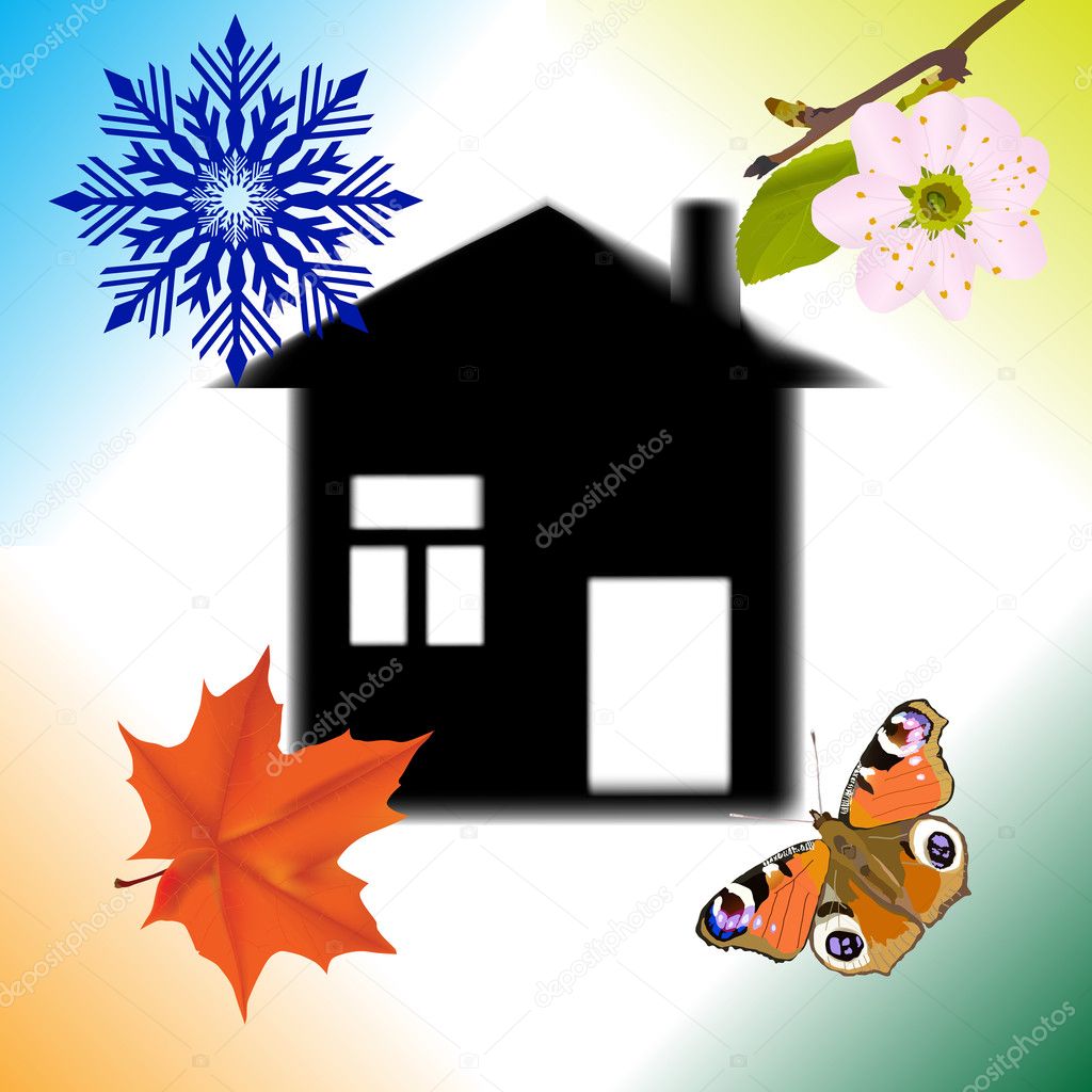 four seasons abstract house illustration