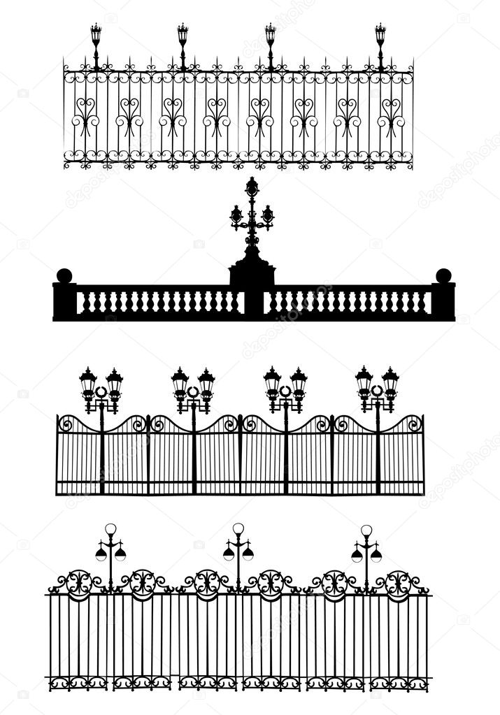 collection of isolated on white fences