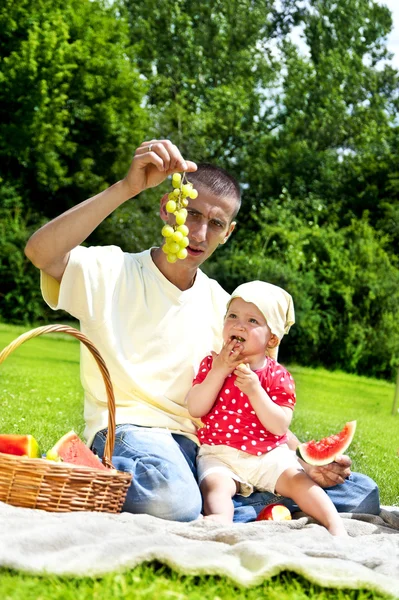 Baby met vader op picknick — Stockfoto