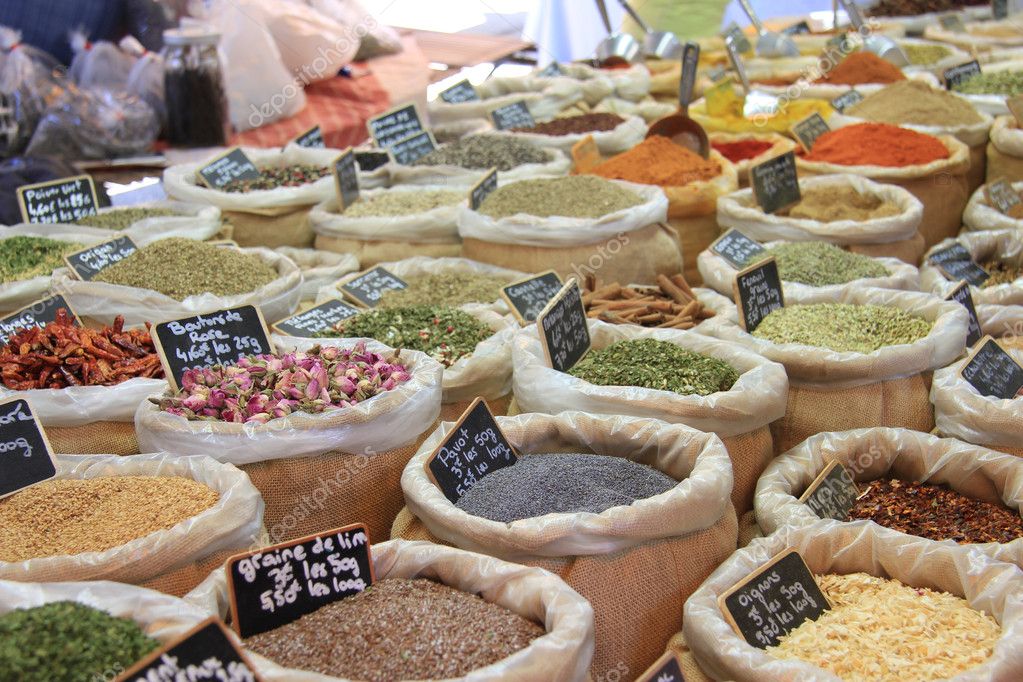 Herbs and spices on a french market — Stock Photo © portosabbia 11080060