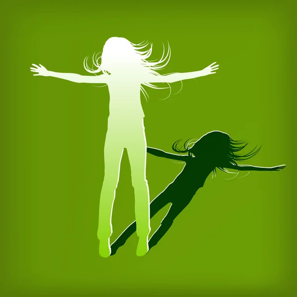 Abstrakt silhouette girl som hoppa bakgrund — Stockfoto