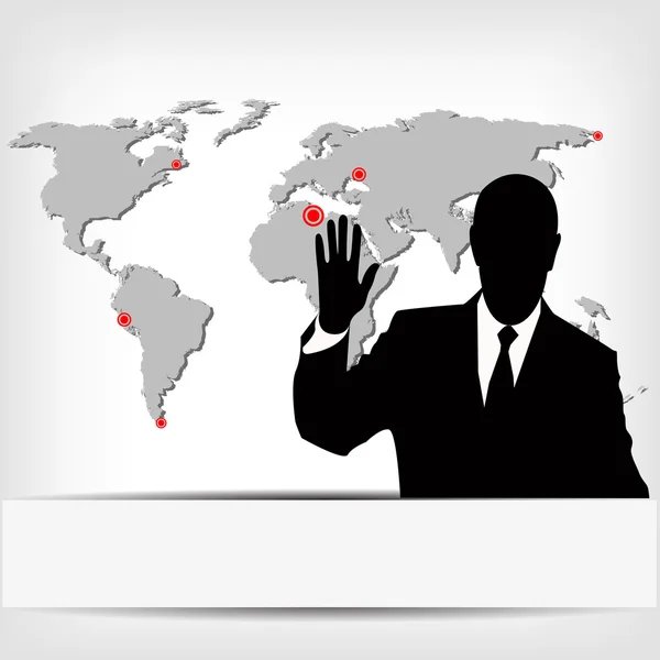 Silhouette d'homme d'affaires avec carte du monde — Photo