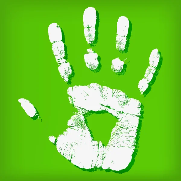 抽象的な手、緑色の背景で印刷 — ストック写真