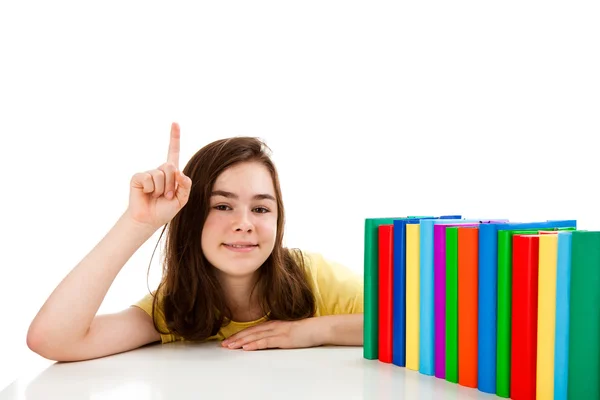 Mädchen lernen isoliert auf weißem Hintergrund — Stockfoto