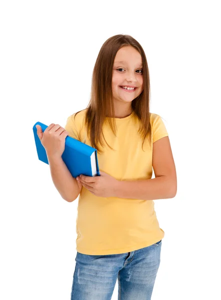 Girl holding books isolated on white background — Stock Photo, Image