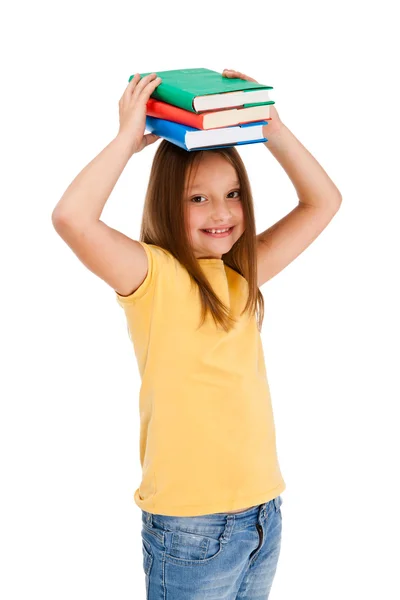 Девушка держит книги изолированы на белом фоне — стоковое фото
