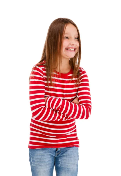 Portret van een jong meisje geïsoleerd op witte achtergrond — Stockfoto