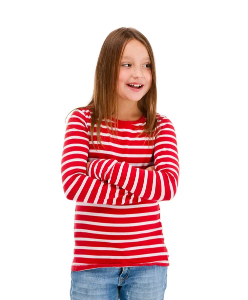 Portret van een jong meisje geïsoleerd op witte achtergrond — Stockfoto