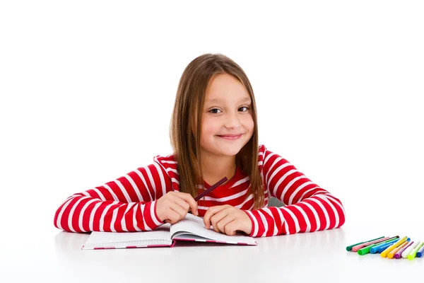 Dívka učí izolované na bílém pozadí — Stock fotografie