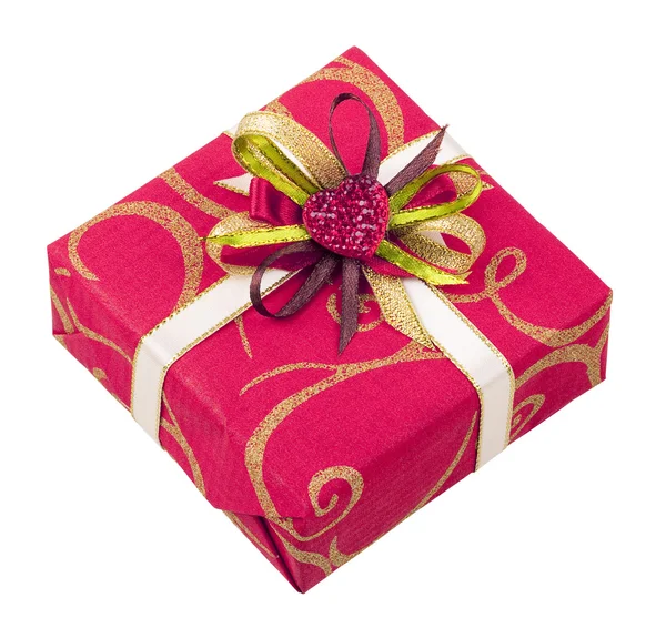 Όμορφο ροζ κουτί με ταινία και καρδιά για τα δώρα που απομονώνονται σε whi — Φωτογραφία Αρχείου