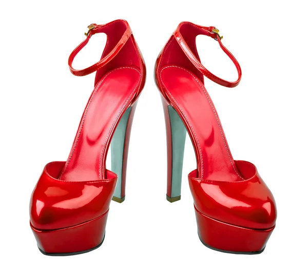 Vacker röd kvinna skor isolerat på vita — Stockfoto