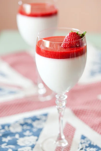 Panna cotta dessert with strawberry sirup — Stock Photo, Image