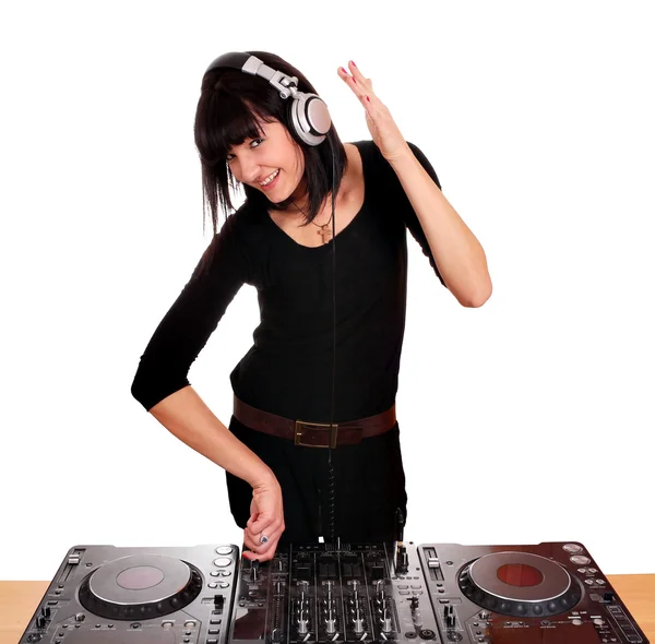 Mooi meisje dj muziek afspelen — Stockfoto
