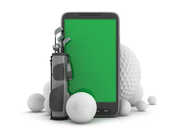 Golfuitrusting en mobiele telefoon — Stockfoto