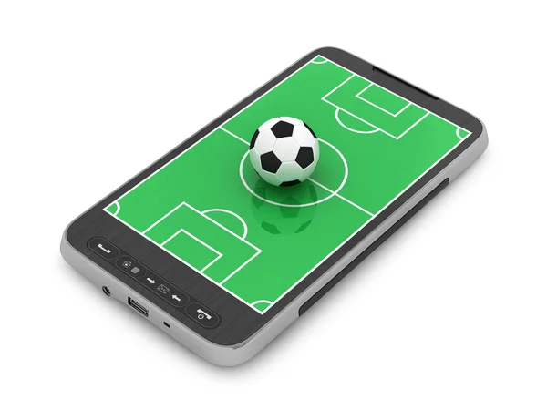Football - ballon de football et téléphone portable sur fond blanc — Photo