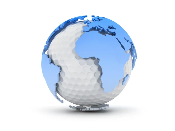 Golf ball and world continents - abstract illustration — Stock Photo, Image