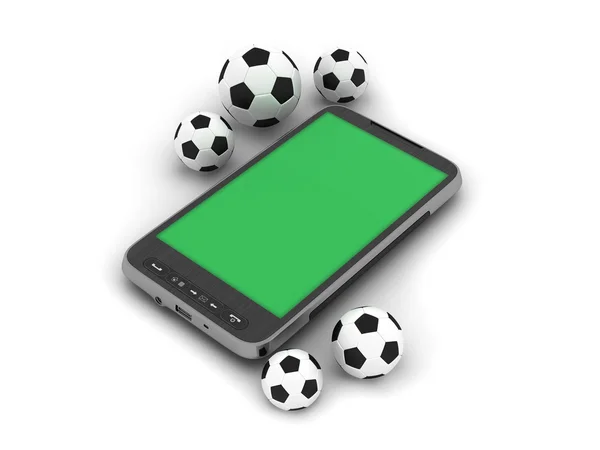 Bolas de futebol e telefone móvel — Fotografia de Stock