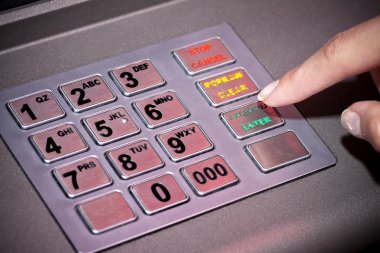 ATM machine keypad numbers, entering Pin code clipart