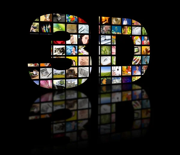 Imagem de conceito de televisão 3D. Painéis de filmes de TV — Fotografia de Stock