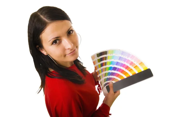WOMAN HOLDING COLOR GUIDE — Stock Photo, Image