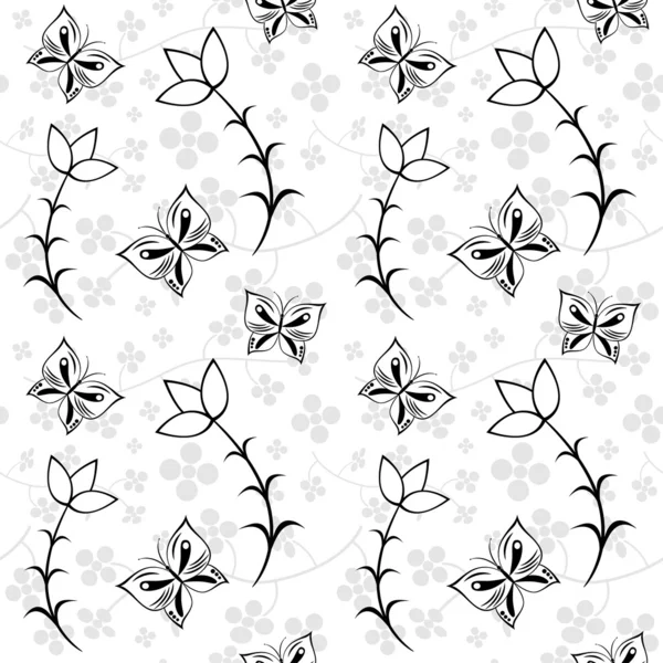 Texture florale sans couture avec des papillons — Image vectorielle