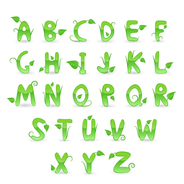 Green Floral Alphabet — Stok Vektör