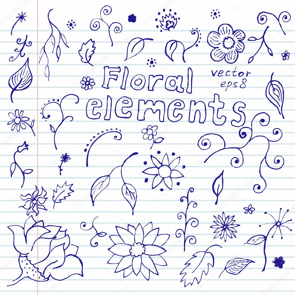 Notebook Doodles of Floral Elements
