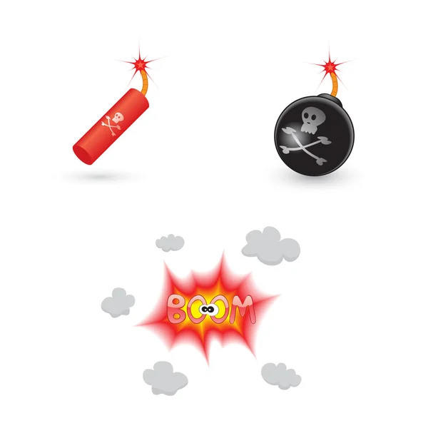 Bombe e icone di esplosione — Vettoriale Stock