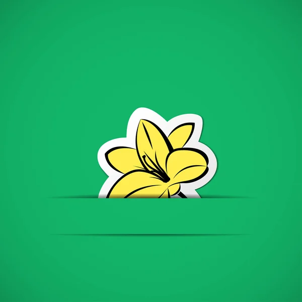 Tarjeta verde con flor amarilla en raja de papel — Vector de stock