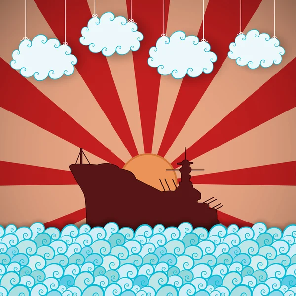 Cartaz retrô do navio de guerra — Vetor de Stock