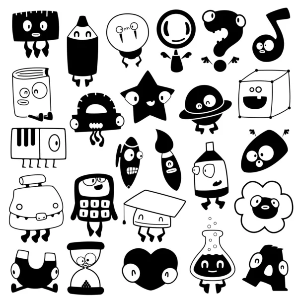 Conjunto de dibujos animados escuela objetos siluetas — Vector de stock
