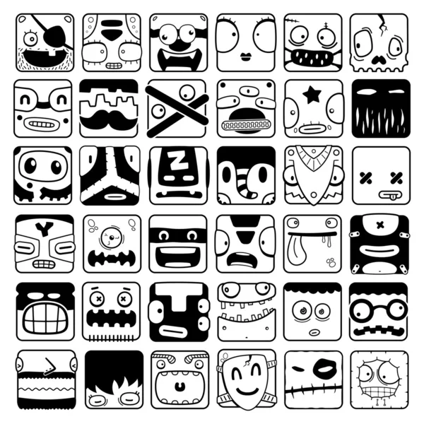 Ensemble de silhouettes de visage de boîte de dessin animé — Image vectorielle