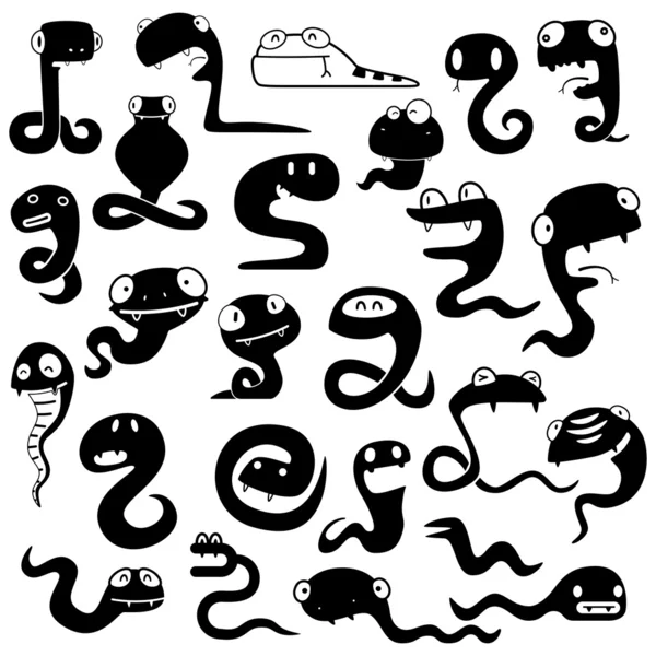 Uppsättning av tecknade ormarna silhuetter — Stock vektor