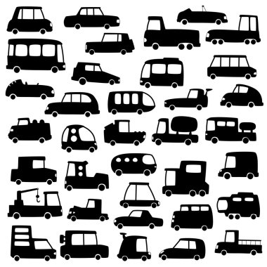 Set of cartoon cars silhouettes clipart