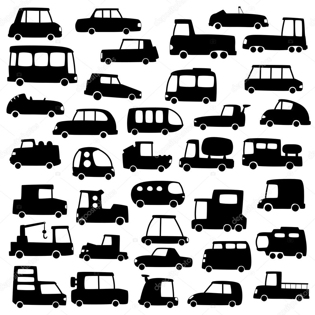 Set of cartoon cars silhouettes