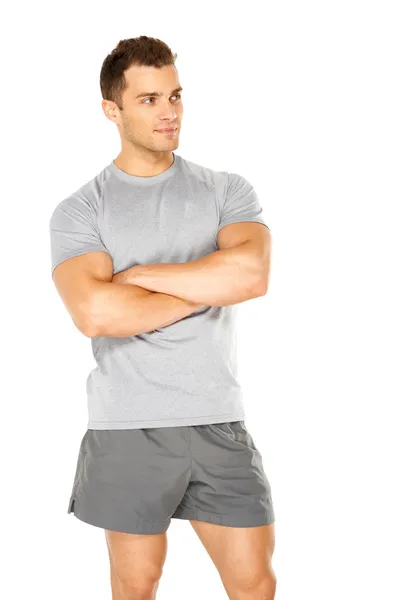 Sano muscolare giovane uomo isolato su bianco — Foto Stock