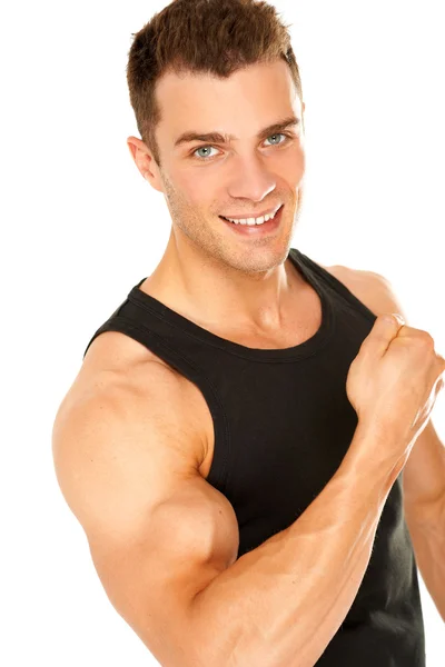 Przystojny mięśni mężczyzna młody na białym tle — Zdjęcie stockowe