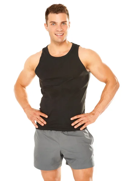 Sano muscolare giovane uomo isolato su bianco — Foto Stock