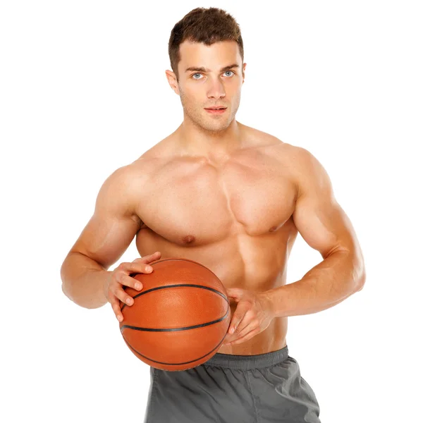 Retrato de un jugador de baloncesto aislado en blanco — Foto de Stock