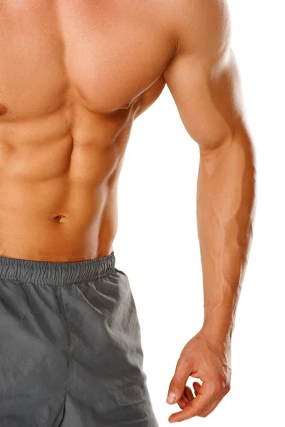 Cuerpo masculino muscular aislado en blanco —  Fotos de Stock