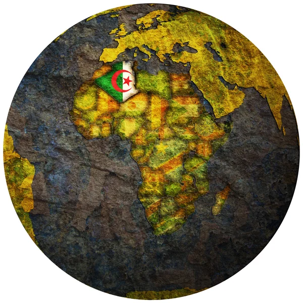 Alžírsko vlajka na mapě světa — Stock fotografie