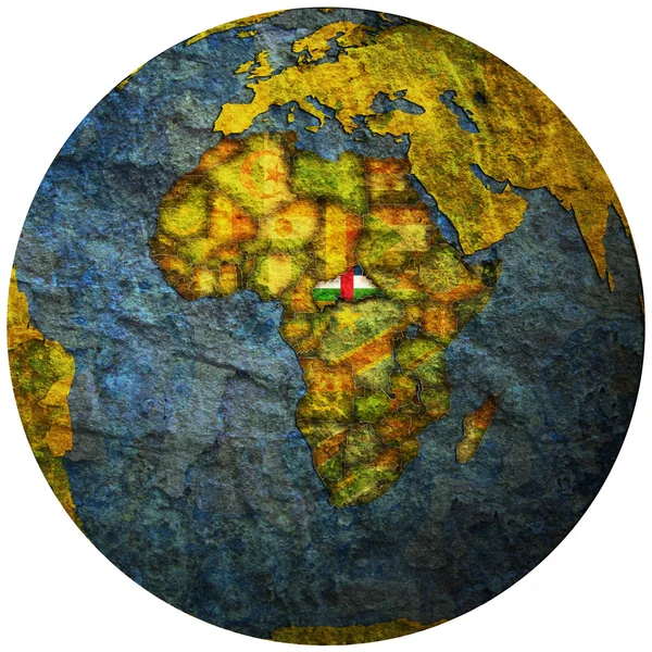在全球地图上的中非共和国国旗 — 图库照片