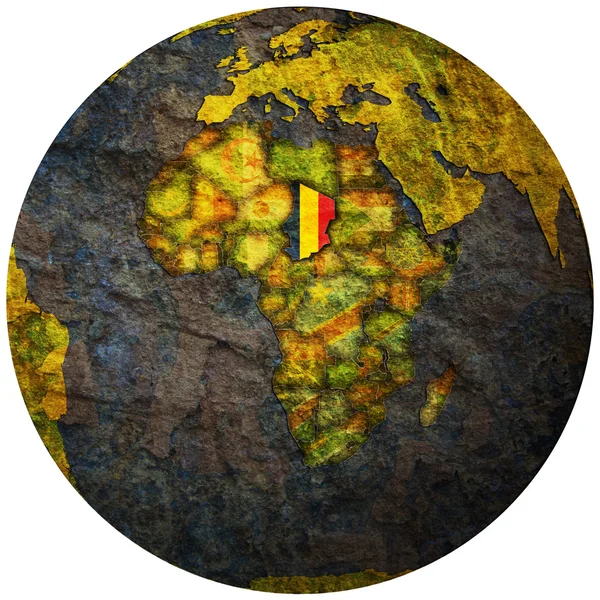 Flaga Czadu na mapie świata — Zdjęcie stockowe