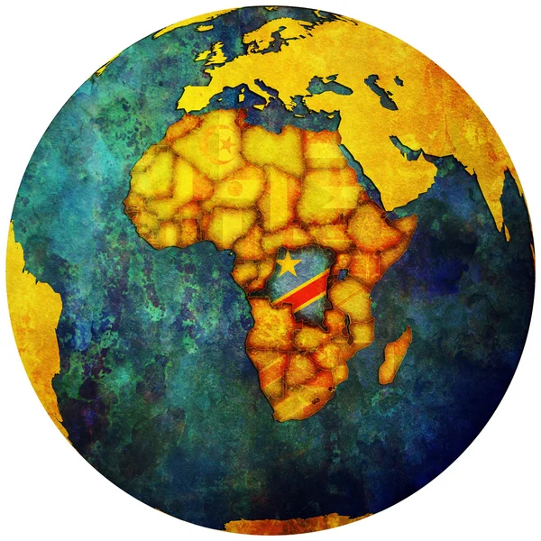 Флаг Демократической Республики Конго на карте земного шара — стоковое фото